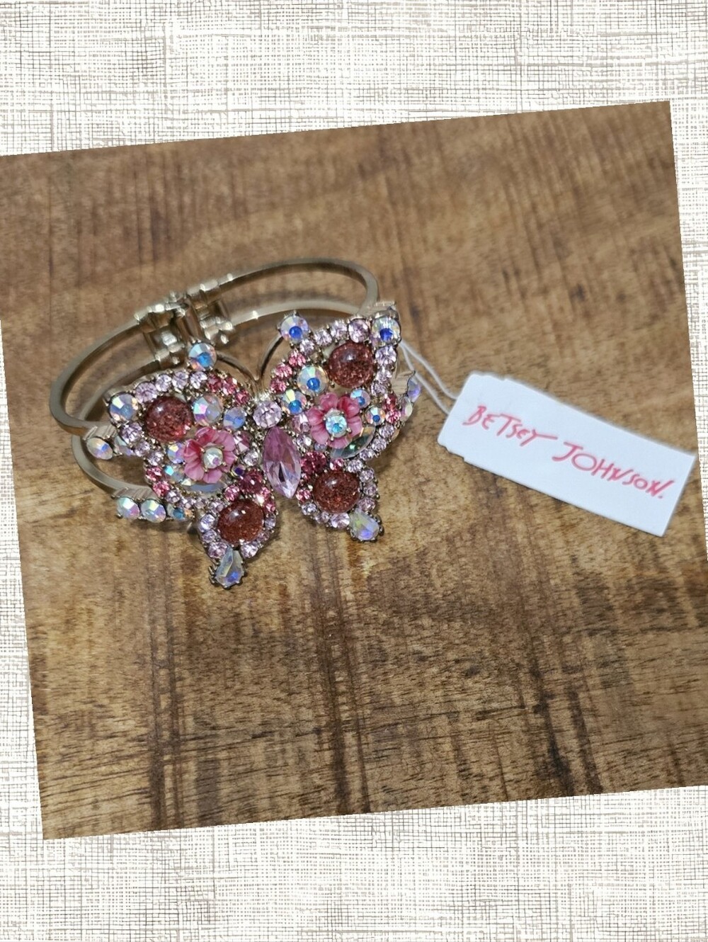 Betsey Johnson Pink and Multicolor Crystal Butterfly Bracelet - With Damage